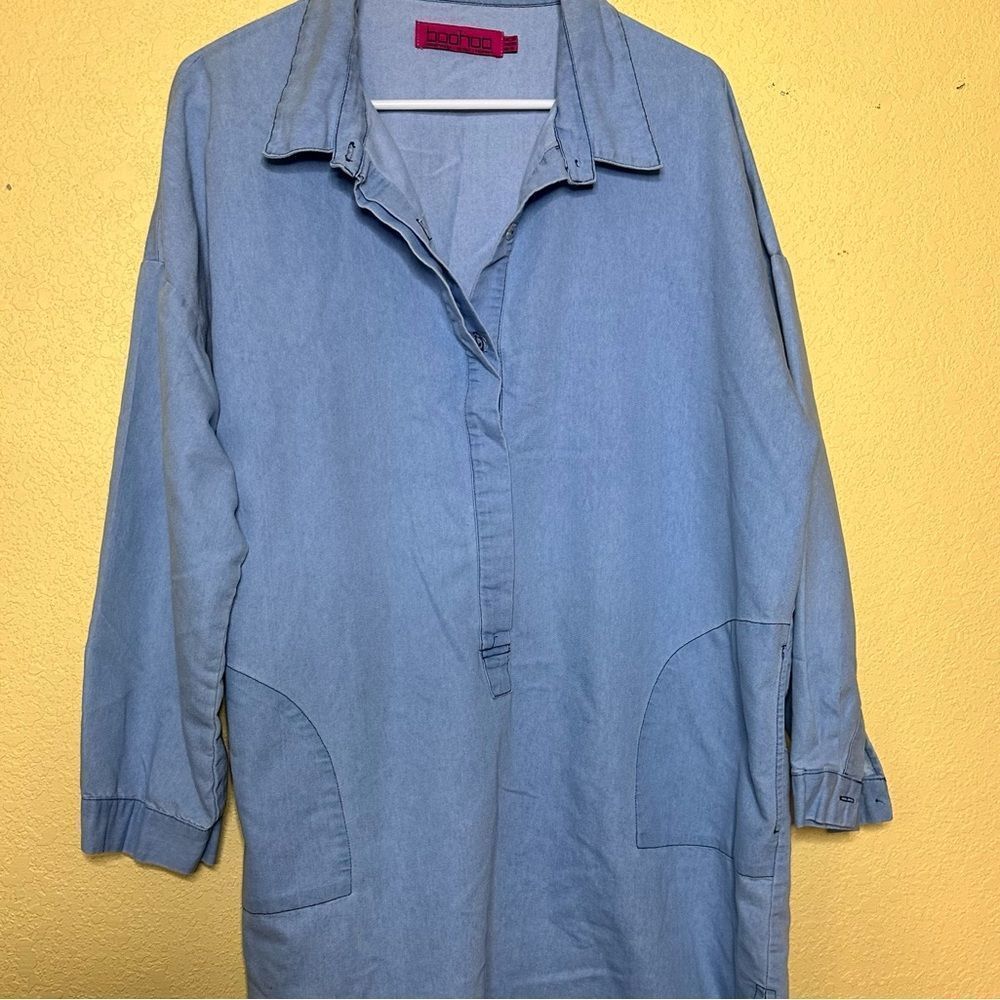 Oversized Denim Shirt, Women, BooHoo, 2 Pockets, Size 16